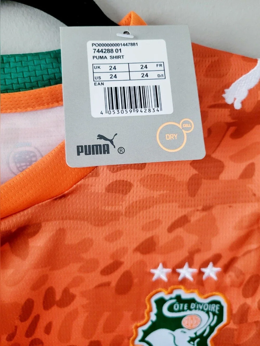 Puma Ivory Coast 2026 World Cup Orange/Green Soccer Kit Top&Shorts Kid's Small - Picture 2 of 16